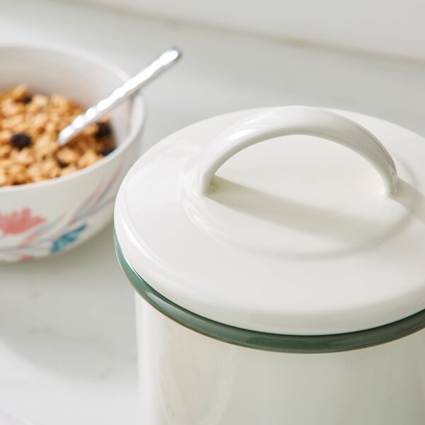 Cream and Sage Enamel Canister