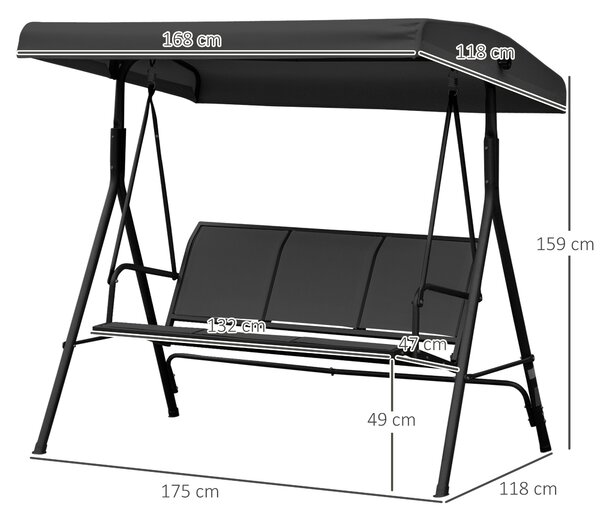 Outsunny Three-Seater Garden Swing Chair, with Canopy - Black