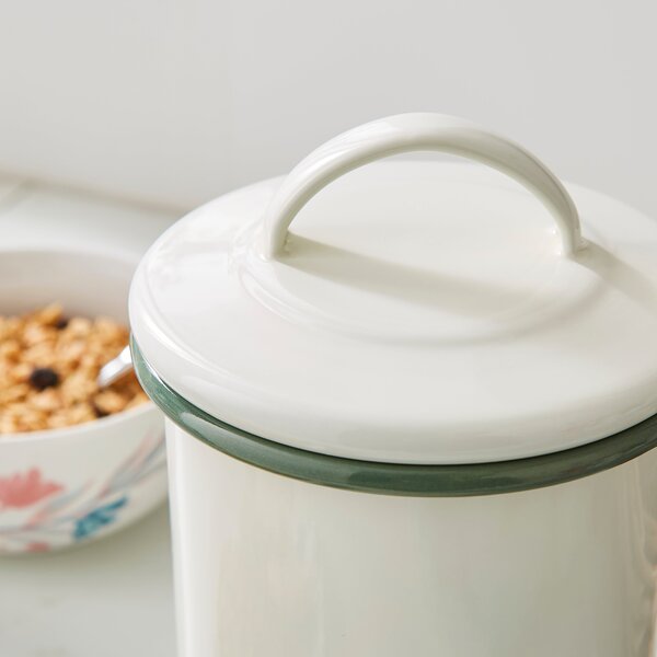 Cream and Sage Enamel Canister