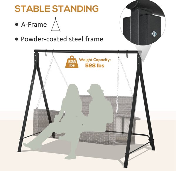 Outsunny Metal Porch Swing Stand, Heavy Duty Swing Frame, Hanging Chair Stand Only, 240kg Weight Capacity for Garden, Patio, Lawn, Playground, Black