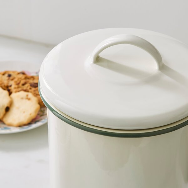 Cream and Sage Enamel Canister