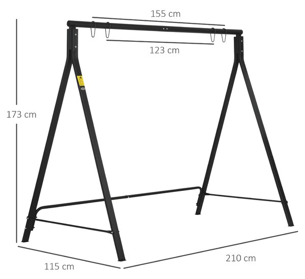 Outsunny Metal Porch Swing Stand, Heavy Duty Swing Frame, Hanging Chair Stand Only, 240kg Weight Capacity for Garden, Patio, Lawn, Playground, Black