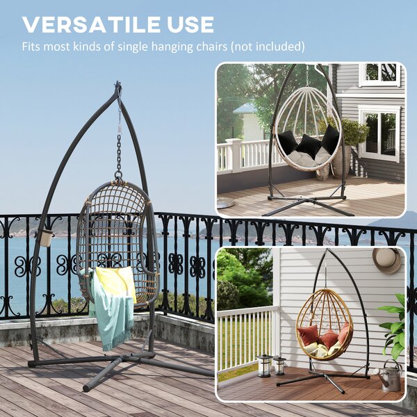 Outsunny Hammock Chair Stand Only, Hanging Chair Stand with X-Shape Base, Heavy Duty Steel Single Hammock Egg Swing Frame for Indoor Outdoor, Black