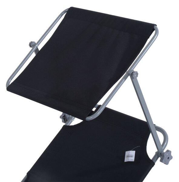 Outsunny 2 Pcs Outdoor Foldable Sun Lounger Set w/ Removeable Shade Canopy, Patio Recliner Sun Lounger w/ Adjustable Backrest w/ Mesh Fabric, Black