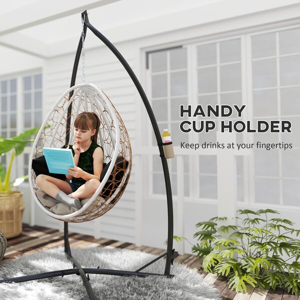 Outsunny Hammock Chair Stand Only, Hanging Chair Stand with X-Shape Base, Heavy Duty Steel Single Hammock Egg Swing Frame for Indoor Outdoor, Black