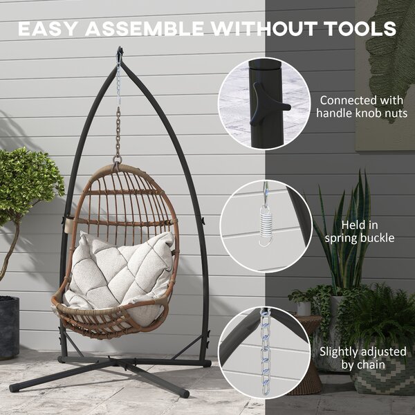 Outsunny Hammock Chair Stand Only, Hanging Chair Stand with X-Shape Base, Heavy Duty Steel Single Hammock Egg Swing Frame for Indoor Outdoor, Black