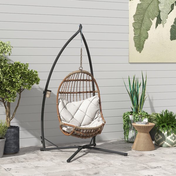 Outsunny Hammock Chair Stand Only, Hanging Chair Stand with X-Shape Base, Heavy Duty Steel Single Hammock Egg Swing Frame for Indoor Outdoor, Black