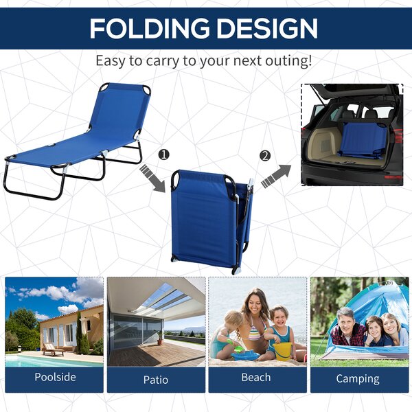 Outsunny Folding Recliner: Adjustable Sun Lounger with Sunshade, Beach & Garden Relaxation, Azure Blue Aosom UK