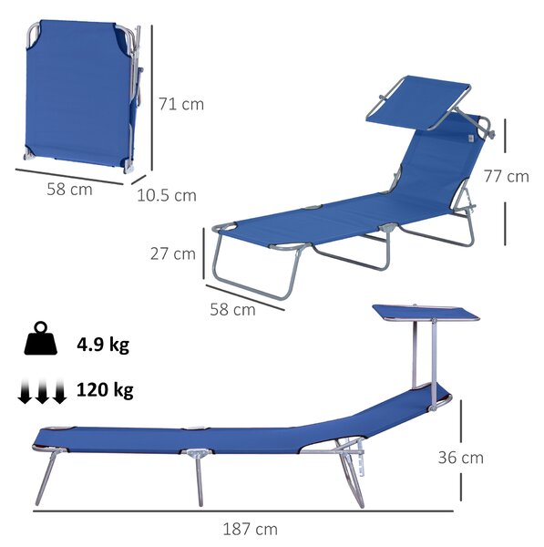 Outsunny Folding Recliner: Adjustable Sun Lounger with Sunshade, Beach & Garden Relaxation, Azure Blue Aosom UK