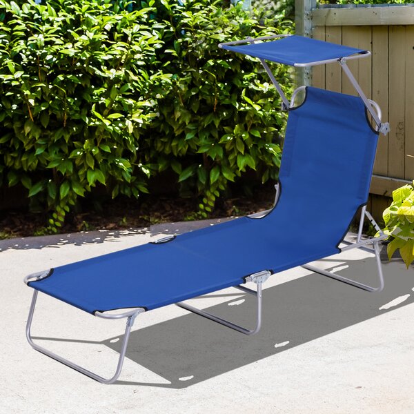 Outsunny Folding Recliner: Adjustable Sun Lounger with Sunshade, Beach & Garden Relaxation, Azure Blue Aosom UK