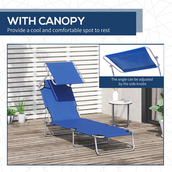 Outsunny Folding Recliner: Adjustable Sun Lounger with Sunshade, Beach & Garden Relaxation, Azure Blue Aosom UK