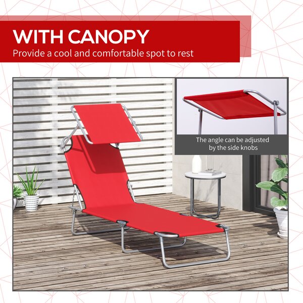 Outsunny Folding Sun Lounger, Adjustable Recliner with Sun Shade Awning for Beach & Patio, Blue Aosom UK