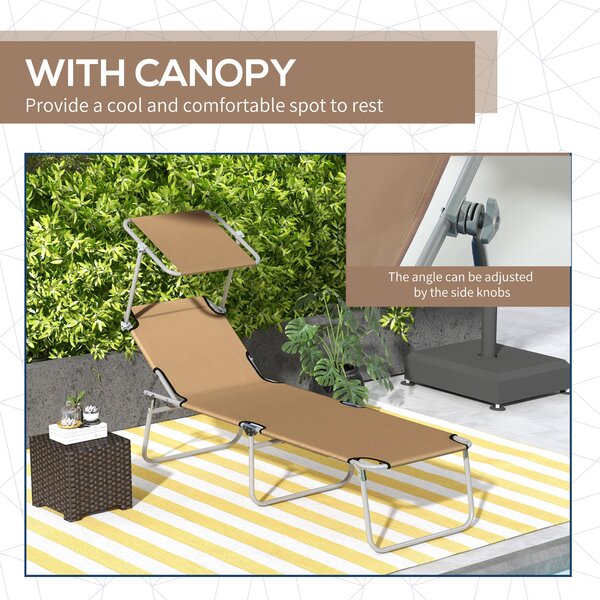 Outsunny Outdoor Foldable Sun Lounger, 4 Level Adjustable Backrest Reclining Sun Lounger Chair with Angle Adjust for Beach, Garden, Patio, Tan