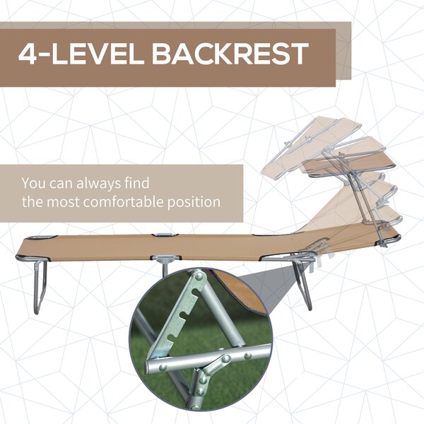 Outsunny Outdoor Foldable Sun Lounger, 4 Level Adjustable Backrest Reclining Sun Lounger Chair with Angle Adjust for Beach, Garden, Patio, Tan