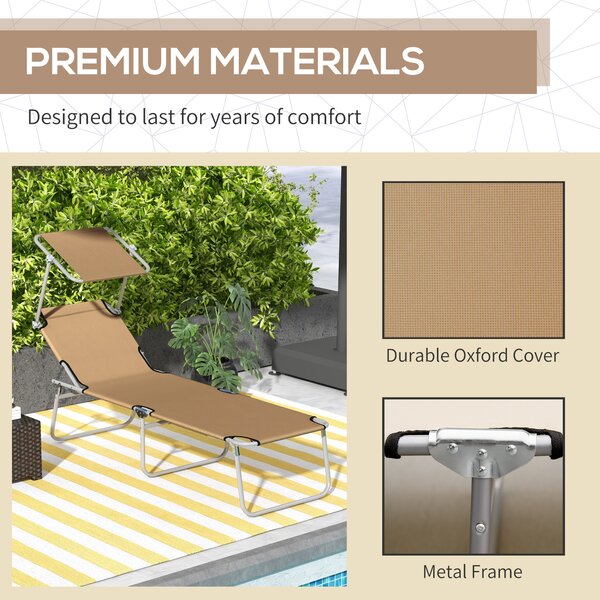 Outsunny Outdoor Foldable Sun Lounger, 4 Level Adjustable Backrest Reclining Sun Lounger Chair with Angle Adjust for Beach, Garden, Patio, Tan