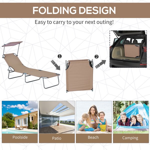 Outsunny Outdoor Foldable Sun Lounger, 4 Level Adjustable Backrest Reclining Sun Lounger Chair with Angle Adjust for Beach, Garden, Patio, Tan