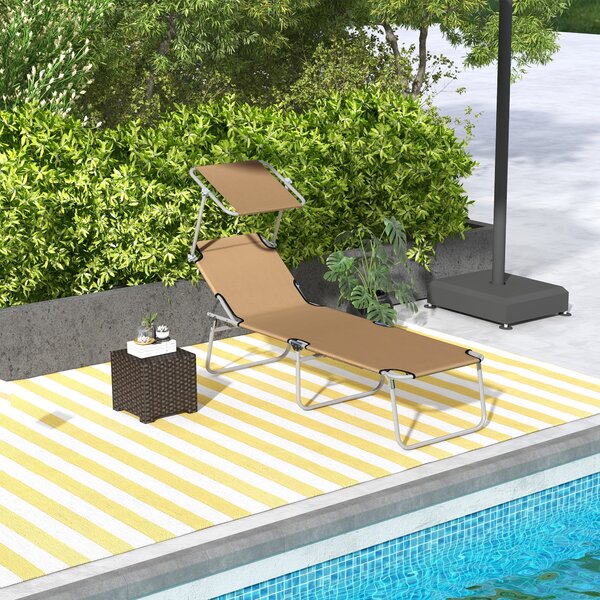 Outsunny Outdoor Foldable Sun Lounger, 4 Level Adjustable Backrest Reclining Sun Lounger Chair with Angle Adjust for Beach, Garden, Patio, Tan