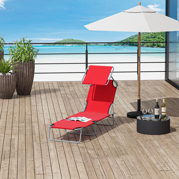 Outsunny Folding Sun Lounger, Adjustable Recliner with Sun Shade Awning for Beach & Patio, Blue Aosom UK