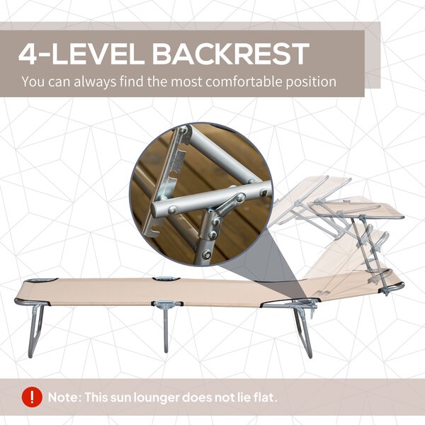Outsunny Sun Lounger Set of 2, Foldable, 4-Level Adjustable Backrest, Reclining Chair with Sun Shade, for Beach/Garden/Patio, Brown