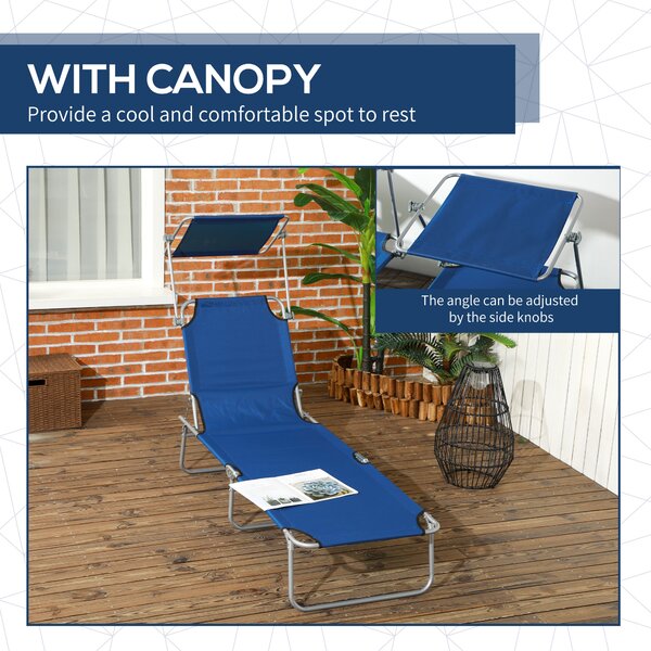 Outsunny Outdoor Foldable Sun Lounger Set of 2, 4 Level Adjustable Backrest Reclining Sun Lounger Chair w/ Angle Adjust Sun Shade for Beach Aosom UK