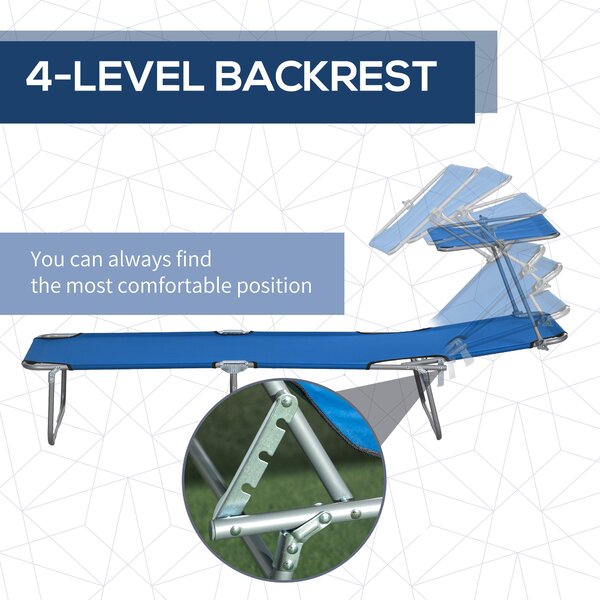 Outsunny Outdoor Foldable Sun Lounger Set of 2, 4 Level Adjustable Backrest Reclining Sun Lounger Chair w/ Angle Adjust Sun Shade for Beach Aosom UK