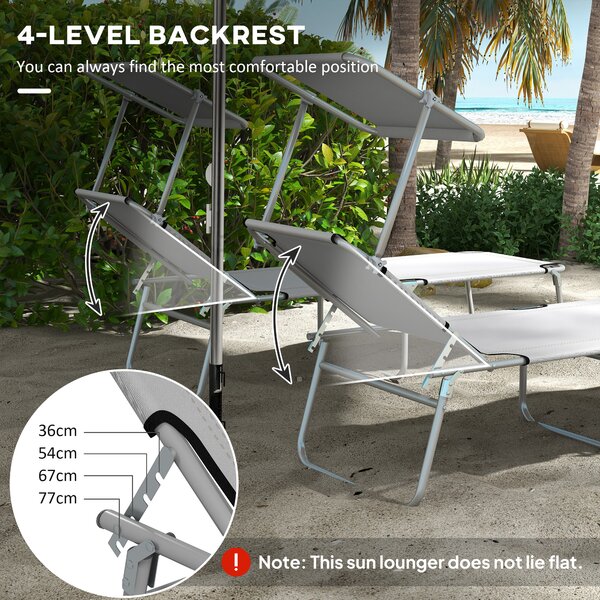 Outsunny Outdoor Foldable Sun Lounger Set of 2, 4 Level Adjustable Backrest Reclining Sun Lounger Chair with Angle Adjust Sun Shade Awning Aosom UK