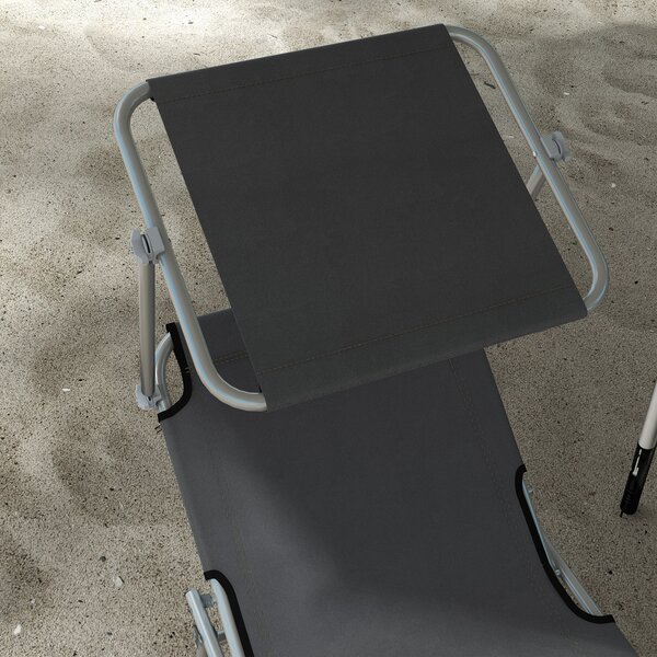 Outsunny Sun Lounger Set of 2, Foldable, 4-Level Adjustable Backrest, Reclining Chair with Sun Shade, for Beach/Garden/Patio, Grey