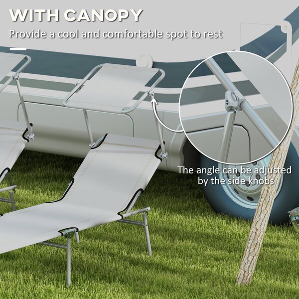 Outsunny Outdoor Foldable Sun Lounger Set of 2, 4 Level Adjustable Backrest Reclining Sun Lounger Chair with Angle Adjust Sun Shade Awning Aosom UK