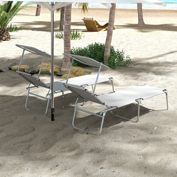 Outsunny Outdoor Foldable Sun Lounger Set of 2, 4 Level Adjustable Backrest Reclining Sun Lounger Chair with Angle Adjust Sun Shade Awning Aosom UK