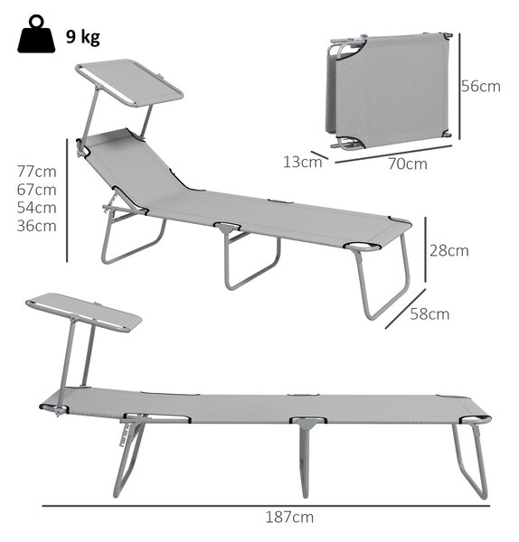 Outsunny Outdoor Foldable Sun Lounger Set of 2, 4 Level Adjustable Backrest Reclining Sun Lounger Chair with Angle Adjust Sun Shade Awning Aosom UK