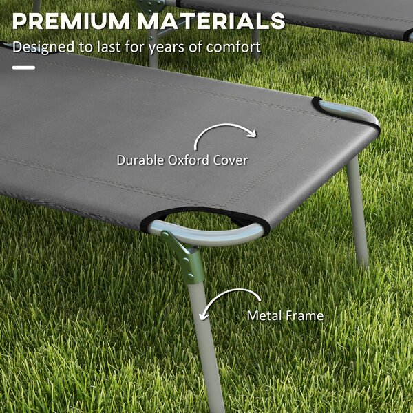 Outsunny Sun Lounger Set of 2, Foldable, 4-Level Adjustable Backrest, Reclining Chair with Sun Shade, for Beach/Garden/Patio, Grey
