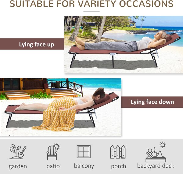 Outsunny Sun Lounger with Pillow and Reading Hole, Foldable Reclining Chair, Garden Beach Outdoor Recliner, Adjustable, Brown Aosom UK