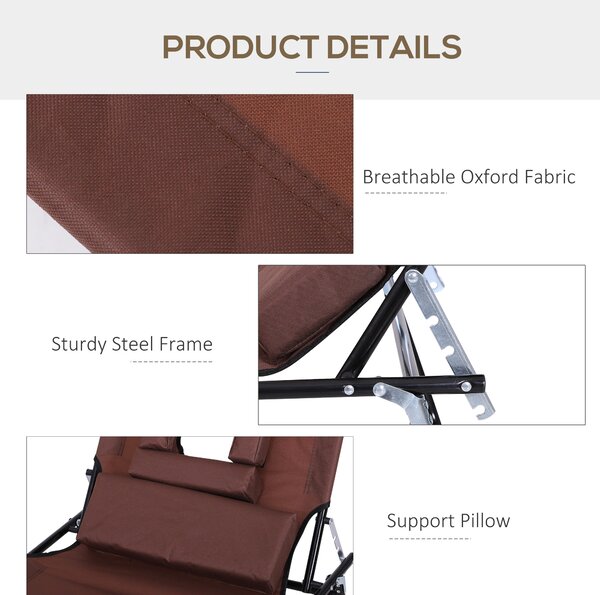 Outsunny Sun Lounger with Pillow and Reading Hole, Foldable Reclining Chair, Garden Beach Outdoor Recliner, Adjustable, Brown Aosom UK