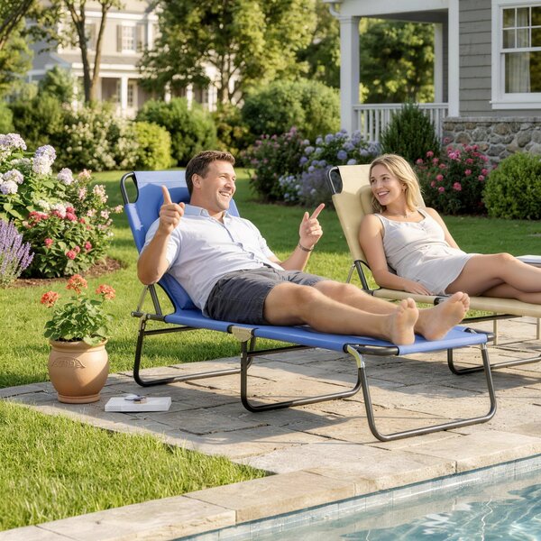 Outsunny Foldable Sun Lounger, Reclining Garden Chair with Pillow and Reading Hole, Adjustable, Blue