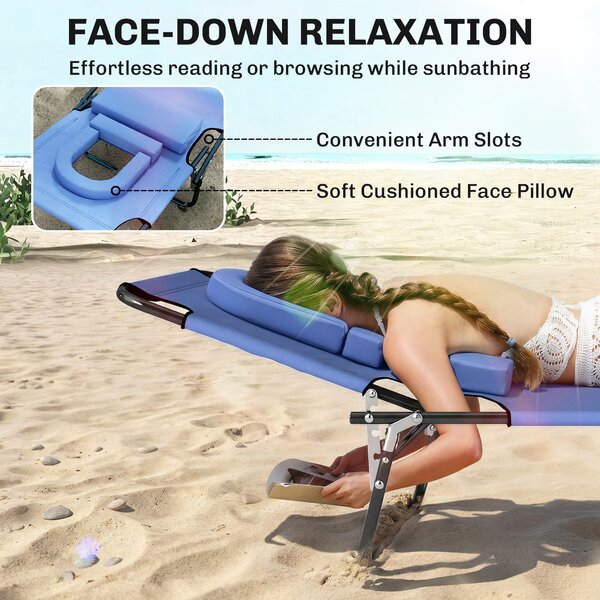 Outsunny Foldable Sun Lounger, Reclining Garden Chair with Pillow and Reading Hole, Adjustable, Blue