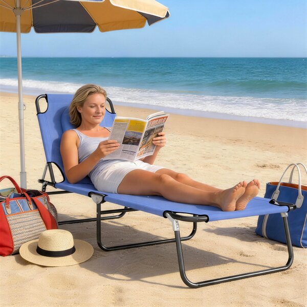 Outsunny Foldable Sun Lounger, Reclining Garden Chair with Pillow and Reading Hole, Adjustable, Blue