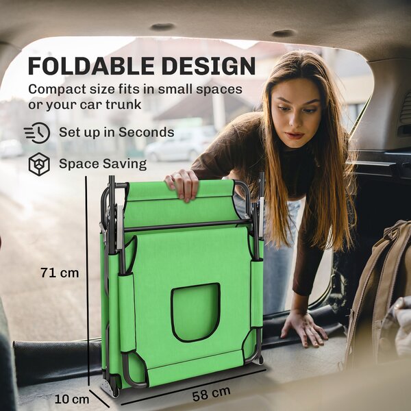 Outsunny Foldable Sun Lounger: Reclining Garden Chair with Pillow & Reading Hole, Adjustable Green Outdoor Recliner Aosom UK