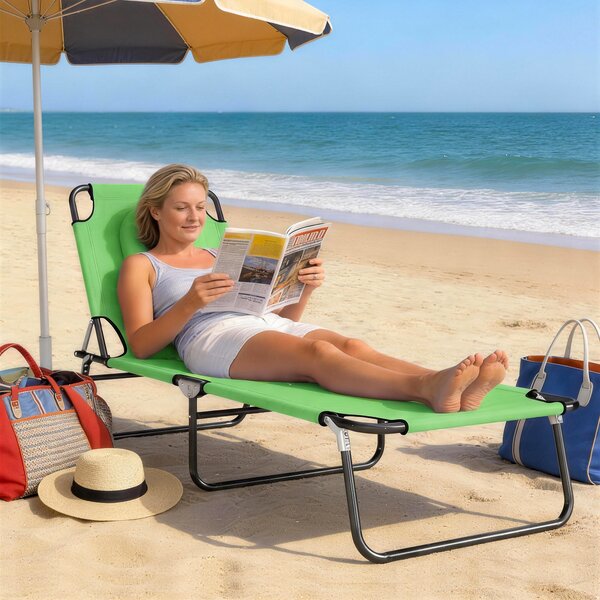 Outsunny Foldable Sun Lounger: Reclining Garden Chair with Pillow & Reading Hole, Adjustable Green Outdoor Recliner Aosom UK