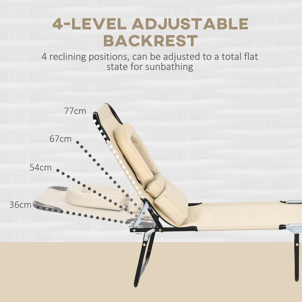 Outsunny Outdoor Foldable Sun Lounger Set of 2, 4 Level Adjustable Backrest Reclining Sun Lounger Chair with Pillow and Reading Hole, Brown Aosom UK