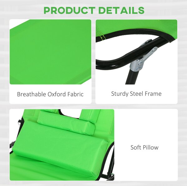 Outsunny Foldable Sun Lounger Duo, Adjustable 4-Level Backrest, Comfort Pillow & Reading Slot, Easy Storage, Vibrant Green Aosom UK
