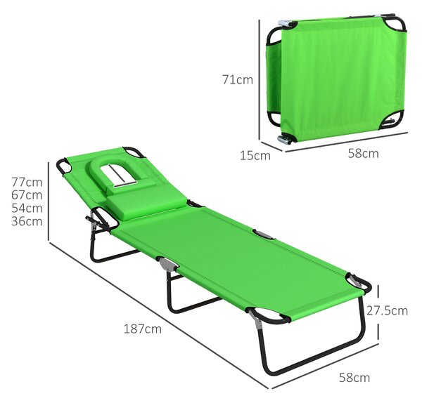 Outsunny Foldable Sun Lounger Duo, Adjustable 4-Level Backrest, Comfort Pillow & Reading Slot, Easy Storage, Vibrant Green Aosom UK