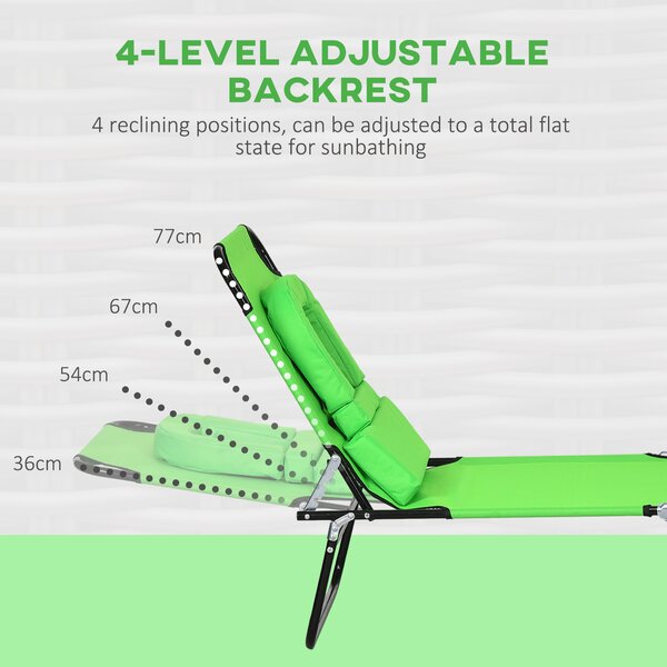 Outsunny Foldable Sun Lounger Duo, Adjustable 4-Level Backrest, Comfort Pillow & Reading Slot, Easy Storage, Vibrant Green Aosom UK