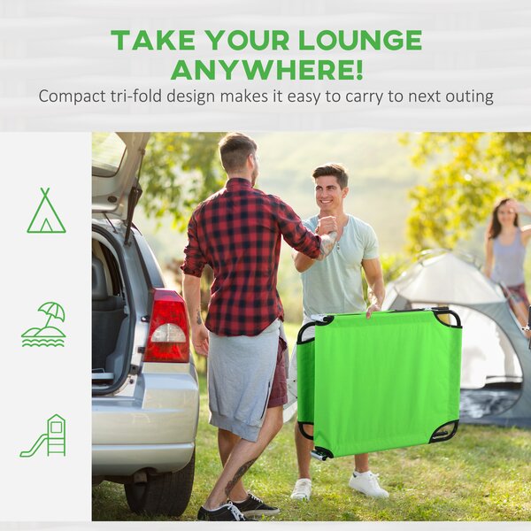 Outsunny Foldable Sun Lounger Duo, Adjustable 4-Level Backrest, Comfort Pillow & Reading Slot, Easy Storage, Vibrant Green Aosom UK