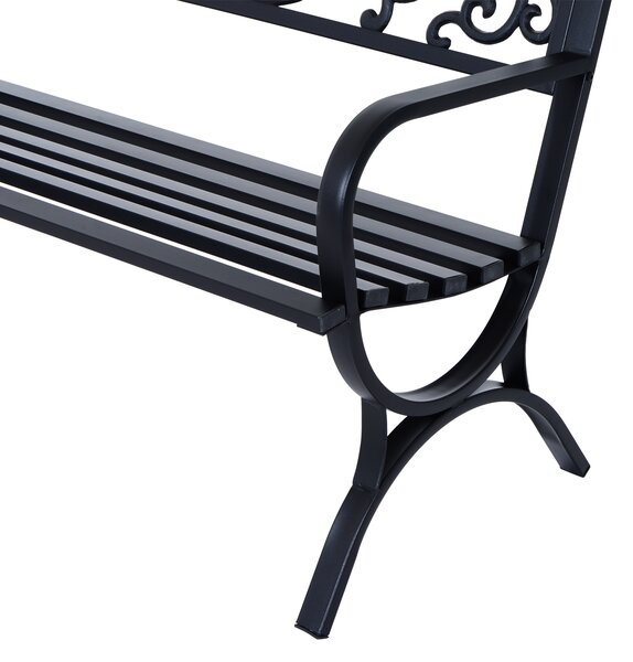 Outsunny 2-Seater Metal Garden Bench, Durable Outdoor Loveseat for Park or Porch, Elegant Design, Black Aosom UK