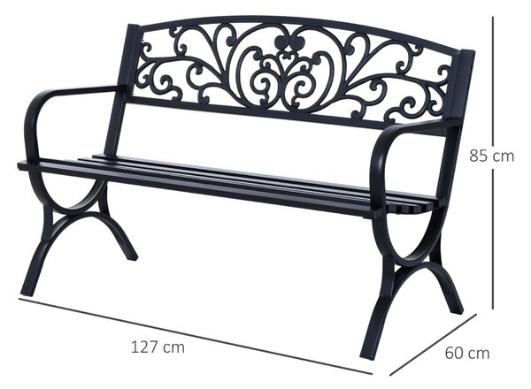 Outsunny 2-Seater Metal Garden Bench, Durable Outdoor Loveseat for Park or Porch, Elegant Design, Black Aosom UK