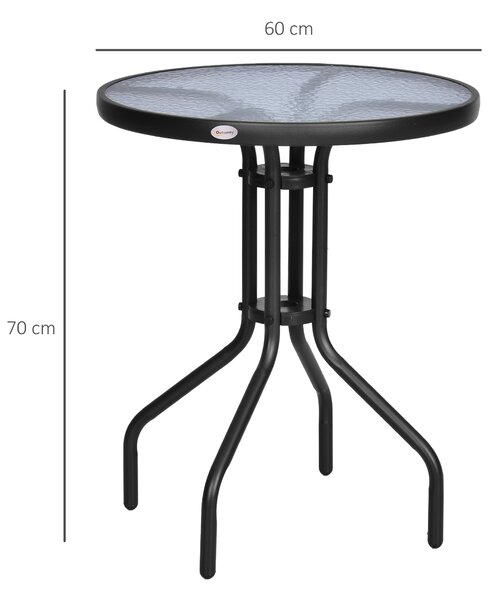 Outsunny Round Metal Garden Table, 60cm Diameter Tempered Glass Top, Outdoor Patio Furniture, Black Aosom UK