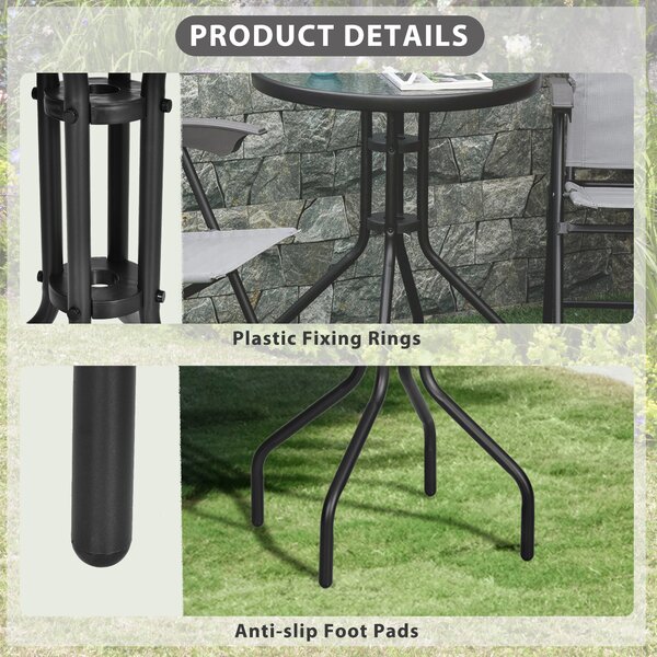 Outsunny Round Metal Garden Table, 60cm Diameter Tempered Glass Top, Outdoor Patio Furniture, Black Aosom UK