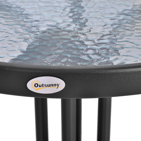 Outsunny Round Metal Garden Table, 60cm Diameter Tempered Glass Top, Outdoor Patio Furniture, Black Aosom UK