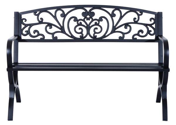 Outsunny 2-Seater Metal Garden Bench, Durable Outdoor Loveseat for Park or Porch, Elegant Design, Black Aosom UK