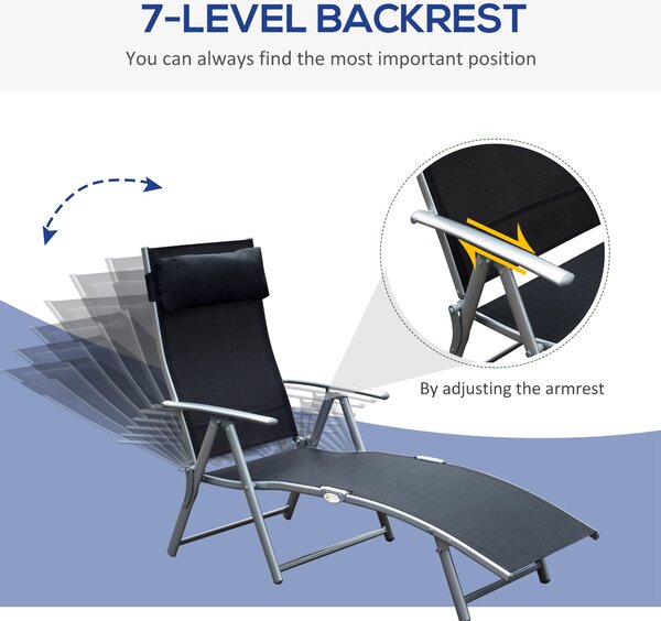 Outsunny Texteline Lounger: Foldable Recliner Chair with 5 Levels, for Garden & Patio, Black Aosom UK